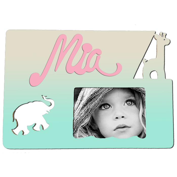 Cadre photo motif SAVANE prénom personnalisé pour chambre d'enfant