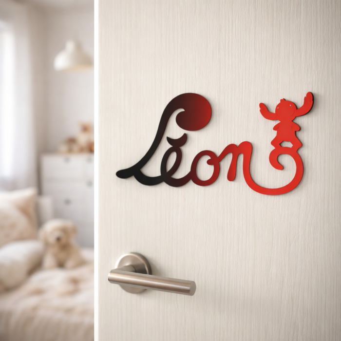 Plaque de Porte - motif Stitch - Couleur Anthracite/Rouge