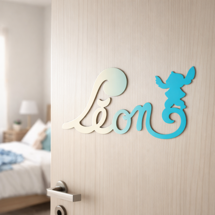 Plaque de Porte - motif Stitch - Couleur Ecru/Turquoise