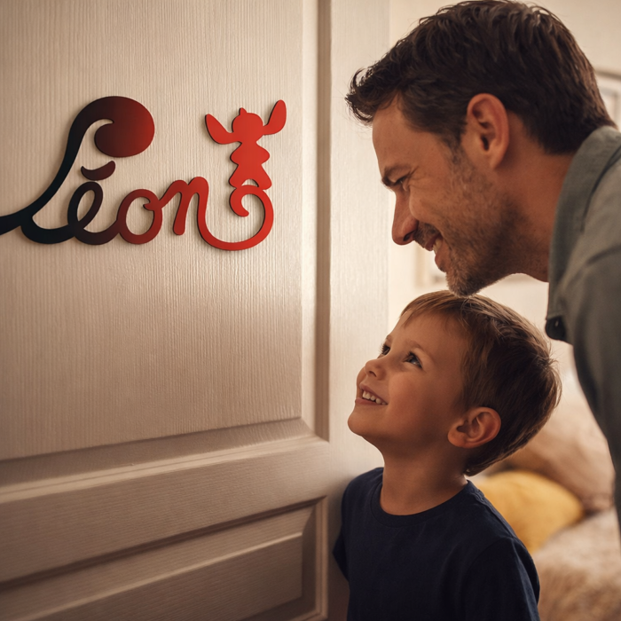 Plaque de Porte - motif Stitch - Couleur Anthracite/Rouge