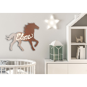 Plaque de porte en bois forme Petit Cheval pour enfant couleur au choix prénom personnalisable 