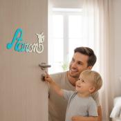 Plaque de Porte Personnalisée en Bois - Motif Pikachu - Couleur Turquoise/Ecru