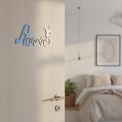 Plaque de Porte Personnalisée en Bois - Motif Pikachu - Couleur Bleu/Ecru