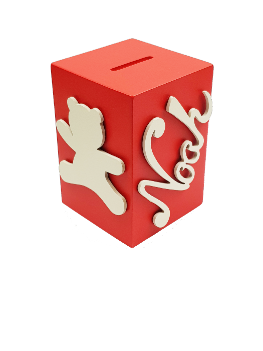 Tirelire en Bois pour Garçon - Motif Ourson - Couleur Rouge