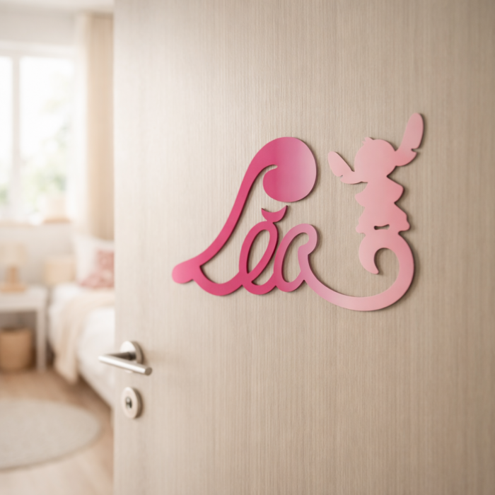 Plaque de Porte - motif Stitch - Couleur Framboise/Lilas