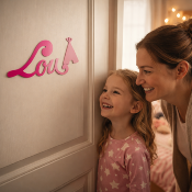 Plaque de Porte Personnalisée Enfant - Motif Tipi - Couleur Framboise/Lilas