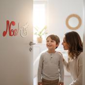 Plaque de Porte - motif Dino - Couleur Rouge/Ecru