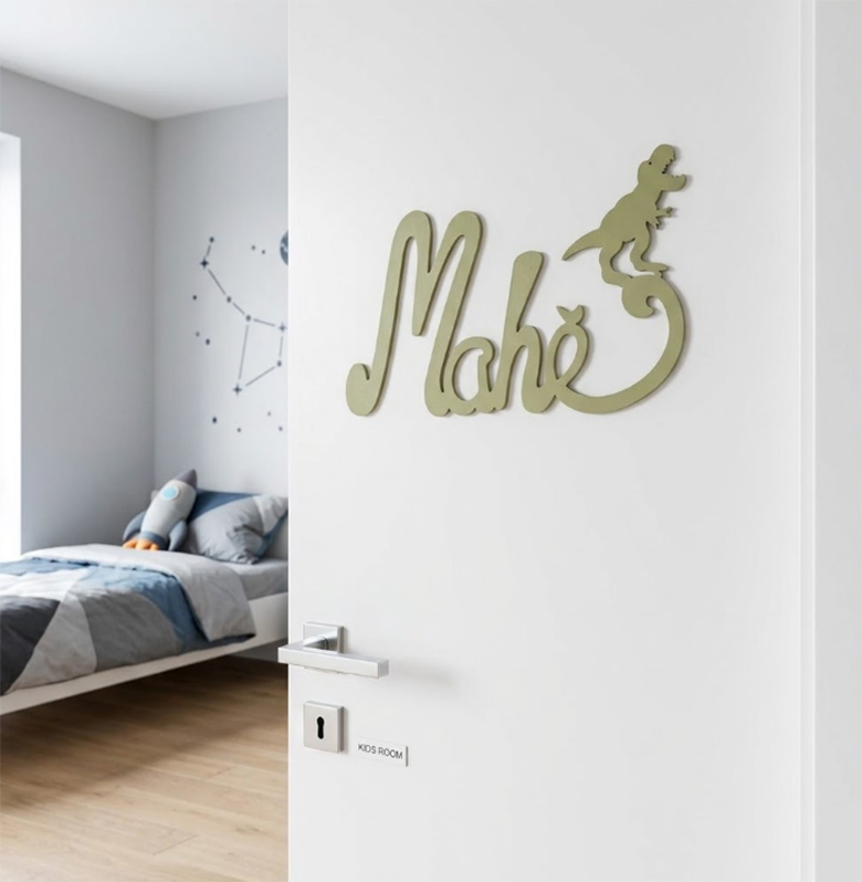 Nouvelle Plaque de Porte - Motif Dino - Couleur Feuille de Palmier