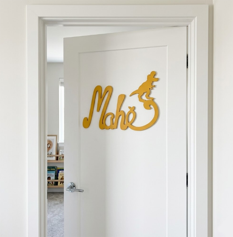 Nouvelle Plaque de Porte - Motif Dino - Couleur Or Tournesol