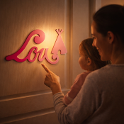 Plaque de Porte Personnalisée Enfant - Motif Tipi - Couleur Framboise/Lilas