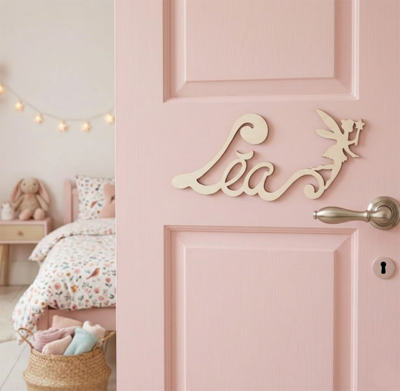 Nouvelle Plaque de Porte - Motif F�e - Couleur Lin Blanc