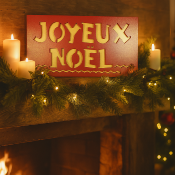 Plaque déco "Joyeux Noël" rouge et jaune paillettes