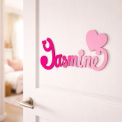 Plaque de Porte Personnalisée en Bois - Motif Cœur - Couleur Framboise/Lilas