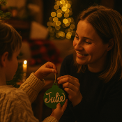 Boule de Noël verte avec Prénom