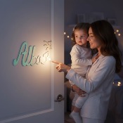 Plaque de Porte - Motif Fée - Couleur Vert/Ecru