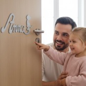 Plaque de Porte Personnalisée en Bois - Motif Chat - Couleur Gris