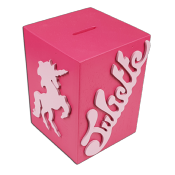 Tirelire personnalisée en bois avec motif couleur framboise
