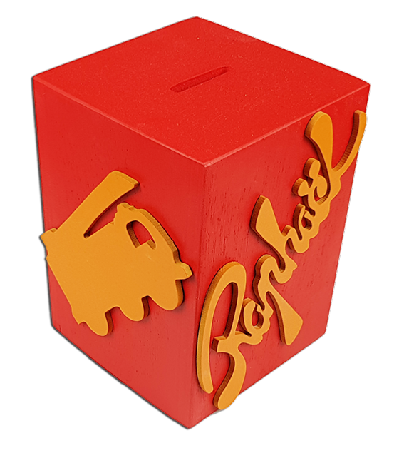 Tirelire personnalisée en bois avec motif couleur rouge