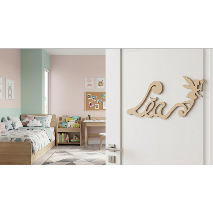 Nouvelle Plaque de Porte - Motif Fée - Couleur Chêne pâle