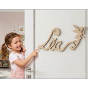 Nouvelle Plaque de Porte - Motif Fée - Couleur Chêne pâle