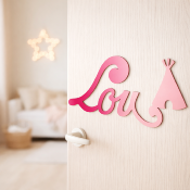 Plaque de Porte Personnalisée Enfant - Motif Tipi - Couleur Framboise/Lilas