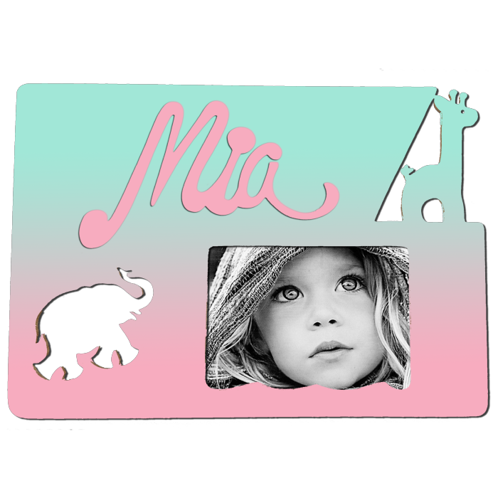 Cadre photo motif SAVANE prénom personnalisé pour chambre d'enfant