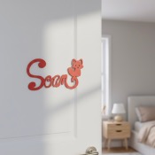 Plaque de Porte Personnalisée en Bois - Motif Renard - Couleur Rouge