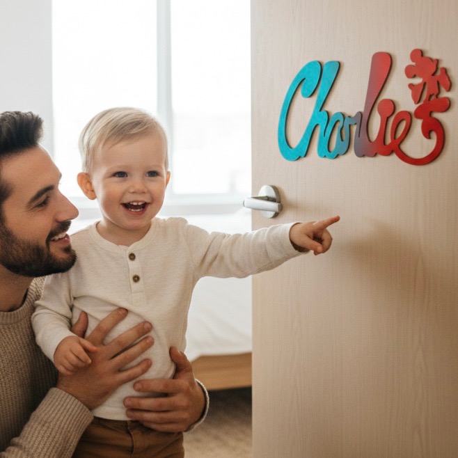 Plaque de Porte Personnalisée Enfant - Motif Mickey - Couleur Turquoise/Rouge