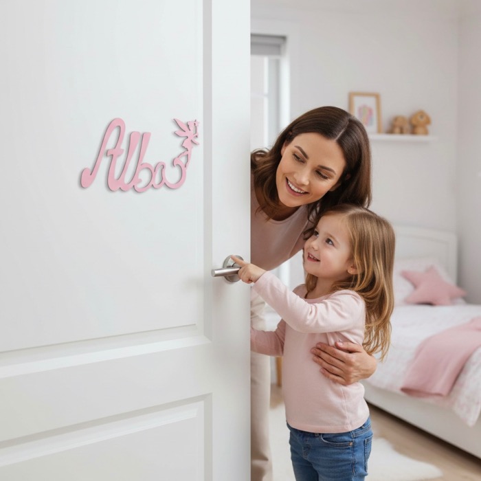 Plaque de Porte - Motif Fée - Couleur Lilas