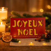 Plaque déco "Joyeux Noël" rouge et jaune paillettes