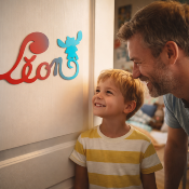 Plaque de Porte - motif Stitch - Couleur Rouge/Turquoise