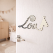 Plaque de Porte Personnalisée Enfant - Motif Tipi - Couleur Anthracite/Ecru