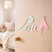 Plaque de Porte Personnalisée Enfant - Motif Tipi - Couleur Vert/Lilas