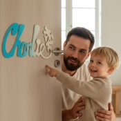 Plaque de Porte Personnalisée Enfant - Motif Mickey - Couleur Turquoise/Ecru