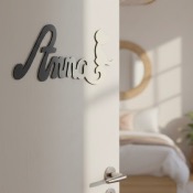 Plaque de Porte Personnalisée en Bois - Motif Chat - Couleur Anthracite/Ecru