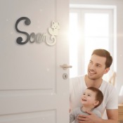 Plaque de Porte Personnalisée en Bois - Motif Renard - Couleur Anthracite/Ecru