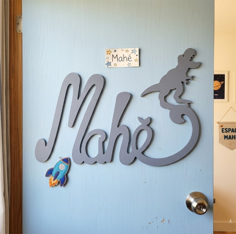 Nouvelle Plaque de Porte - Motif Dino - Couleur Ardoise Bleue