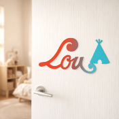 Plaque de Porte Personnalisée Enfant - Motif Tipi - Couleur Rouge/Turquoise