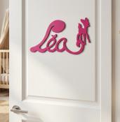 Plaque de Porte Personnalisée Enfant - Motif Faon - Couleur Framboise