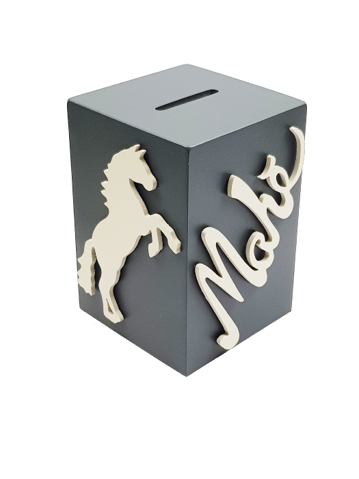 Tirelire Personnalisée en Bois - Motif Cheval - Couleur Anthracite