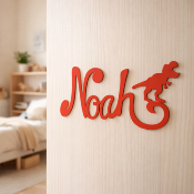 Plaque de Porte - motif Dino - Couleur Rouge