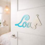 Plaque de Porte Personnalisée Enfant - Motif Tipi - Couleur Turquoise/Ecru