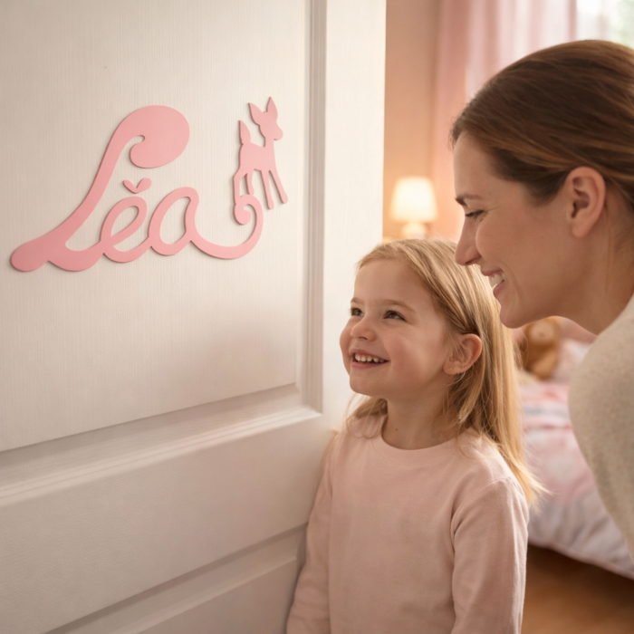 Plaque de Porte Personnalisée Enfant - Motif Faon - Couleur Lilas
