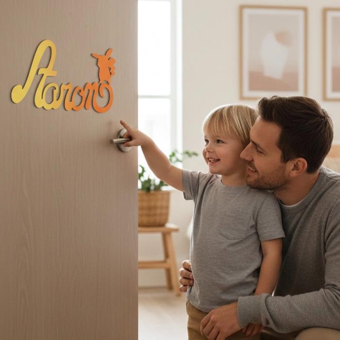 Plaque de Porte Personnalisée en Bois - Motif Pikachu - Couleur Jaune/Orange