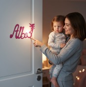 Plaque de Porte - Motif Fée - Couleur Framboise