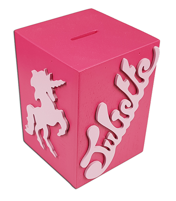 Tirelire personnalisée en bois avec motif couleur framboise