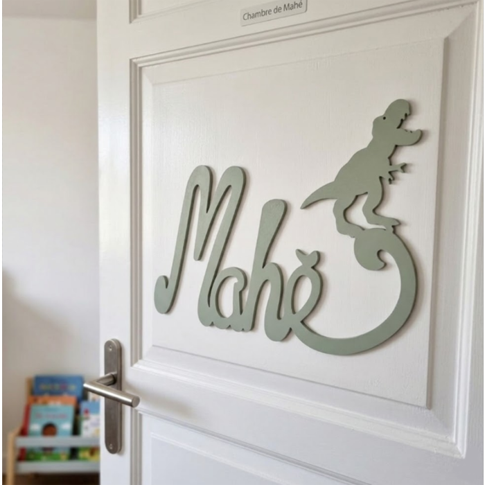 Nouvelle Plaque de Porte - Motif Dino - Couleur Gris Cendre