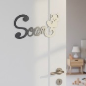 Plaque de Porte Personnalisée en Bois - Motif Renard - Couleur Anthracite/Ecru