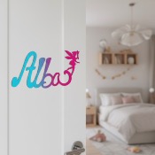 Plaque de Porte - Motif Fée - Couleur Turquoise/Framboise