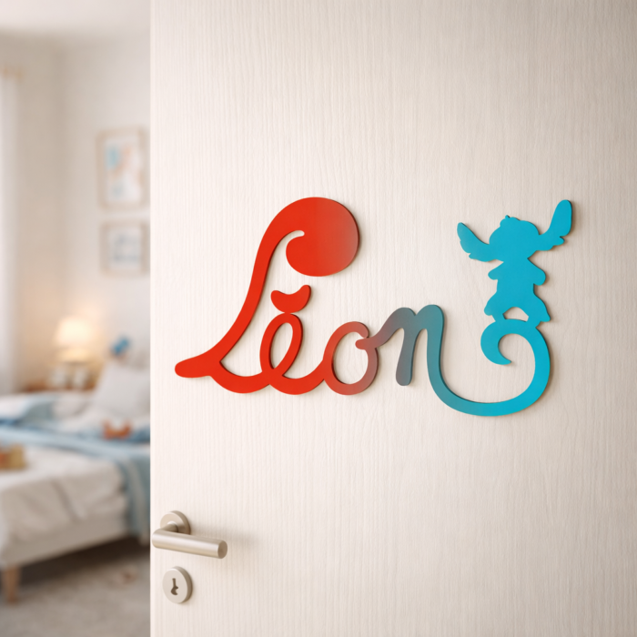 Plaque de Porte - motif Stitch - Couleur Rouge/Turquoise